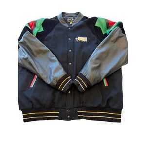 Vintage Bust It Records Varsity Jacket Darryl Allen Leather Wool Mens XL Black
